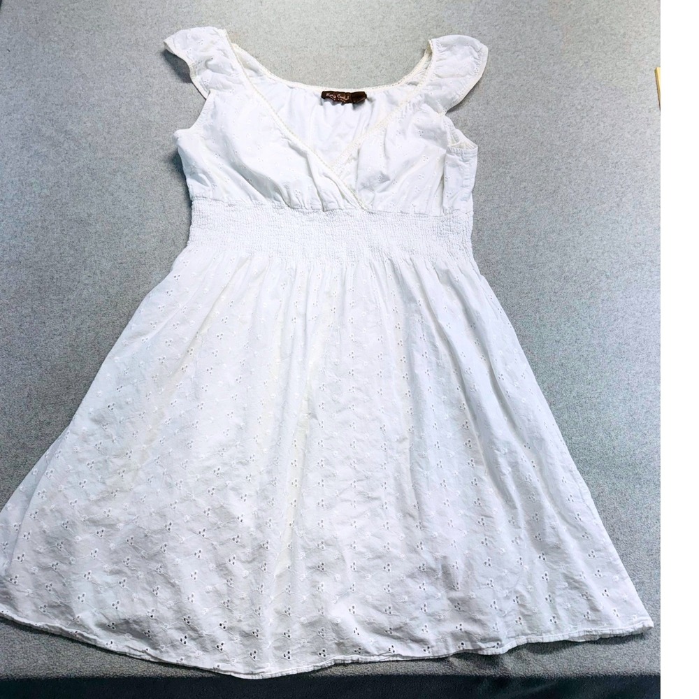 Speed Control Eyelet Mini Dress Womens 2X White Smocked Waist Cotton Cottagecore